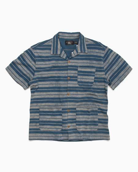 RRL Print Linen Camp Shirt - INDIGO | Garmentory
