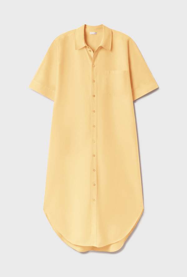 Silk Laundry Short Sleeve Boyfriend Shirt Dress - Margarita
