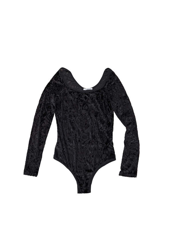 Simone Wild Swan Rose Devor Bodysuit - Black