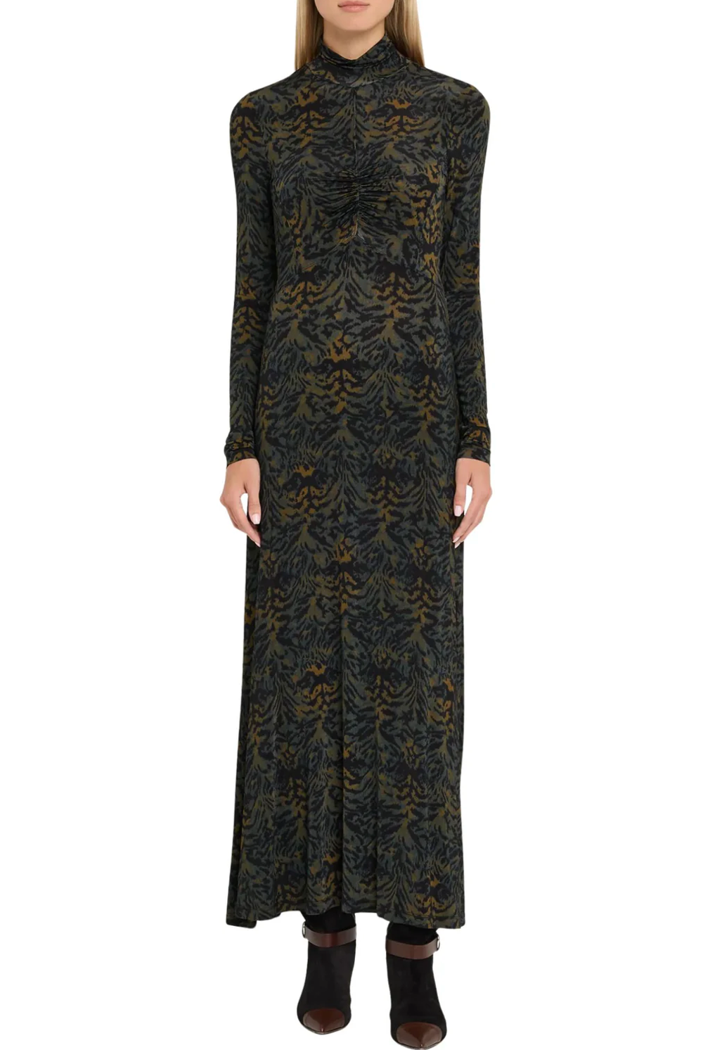 koa jersey ruched front turtleneck dress Ulla Johnson Koa Jersey Ruched Front Turtleneck Dress
