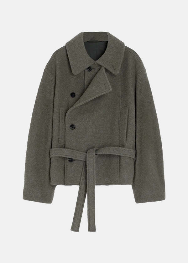 Lemaire Short Asymmetrical Bathrobe Coat - Dark Khaki | Garmentory