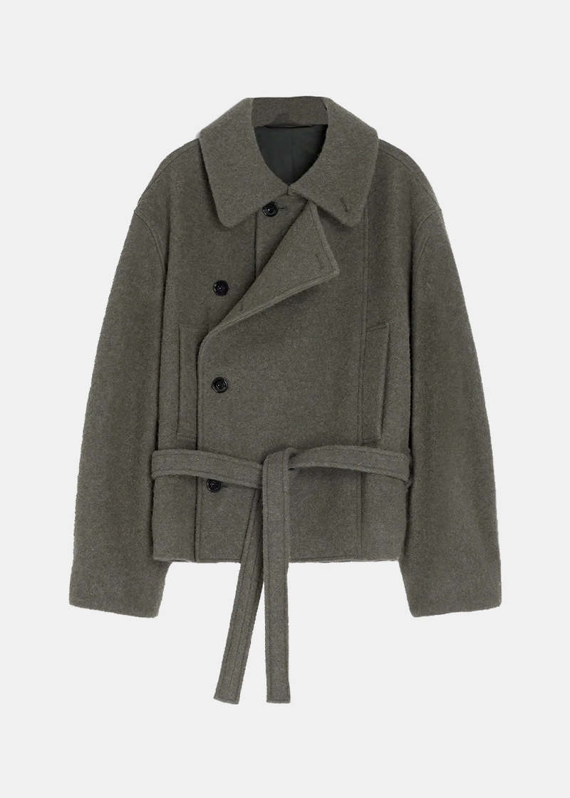 Lemaire Short Asymmetrical Bathrobe Coat - Dark Khaki | Garmentory