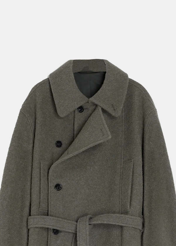 Lemaire Short Asymmetrical Bathrobe Coat - Dark Khaki | Garmentory