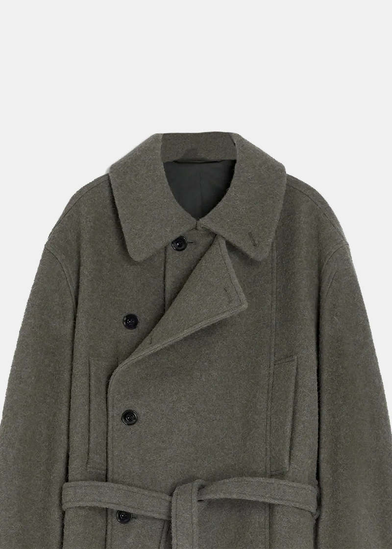 Lemaire Short Asymmetrical Bathrobe Coat - Dark Khaki | Garmentory