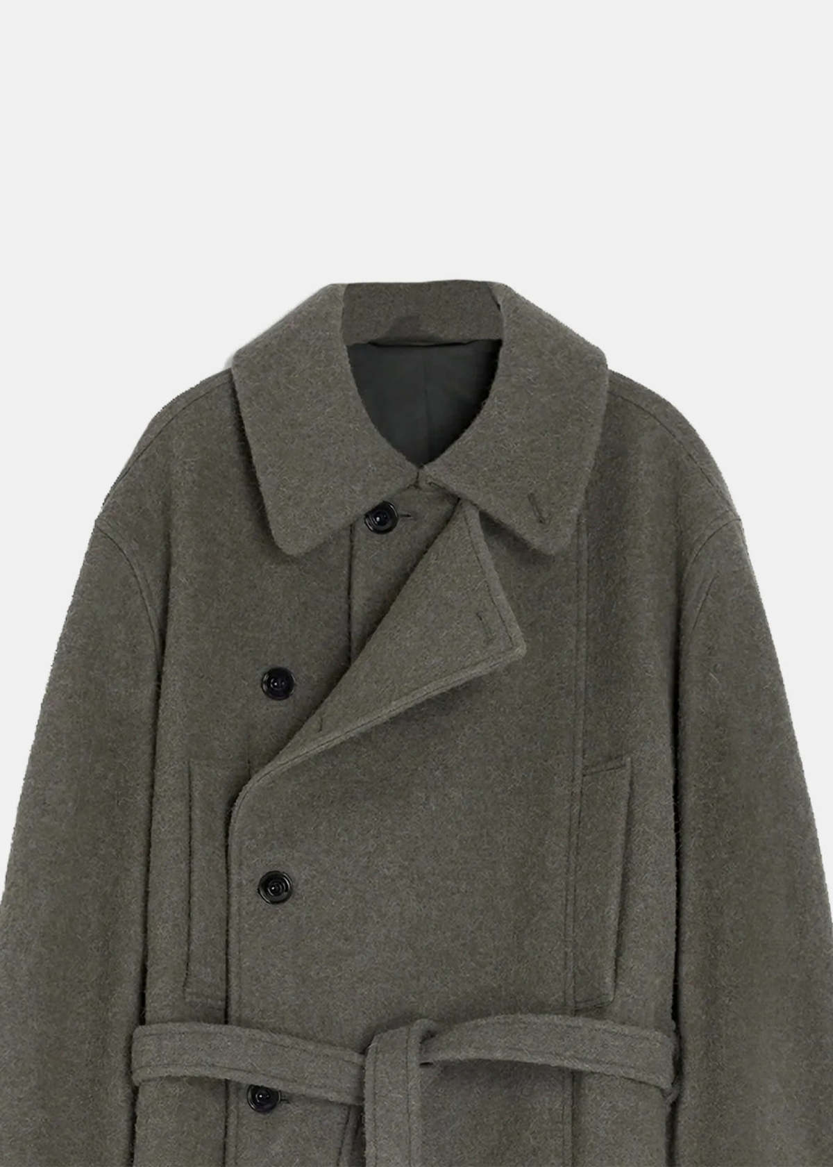 Lemaire Short Asymmetrical Bathrobe Coat - Dark Khaki | Garmentory