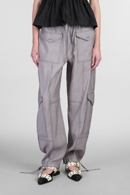 Ganni Herringbone Canvas Mid Waist Pants - Black | Garmentory