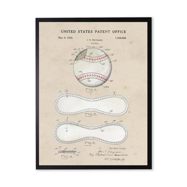 Antique Curiosities Baseball Patent in Black Frame Print