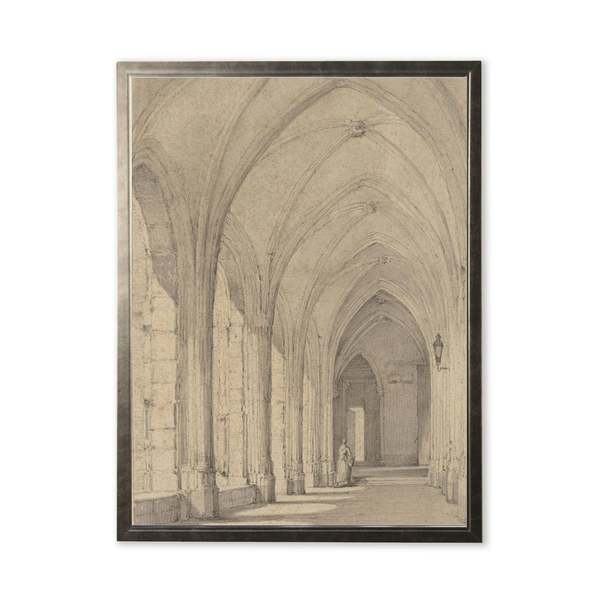 Antique Curiosities Church Hallway Painting Print in Silver Frame