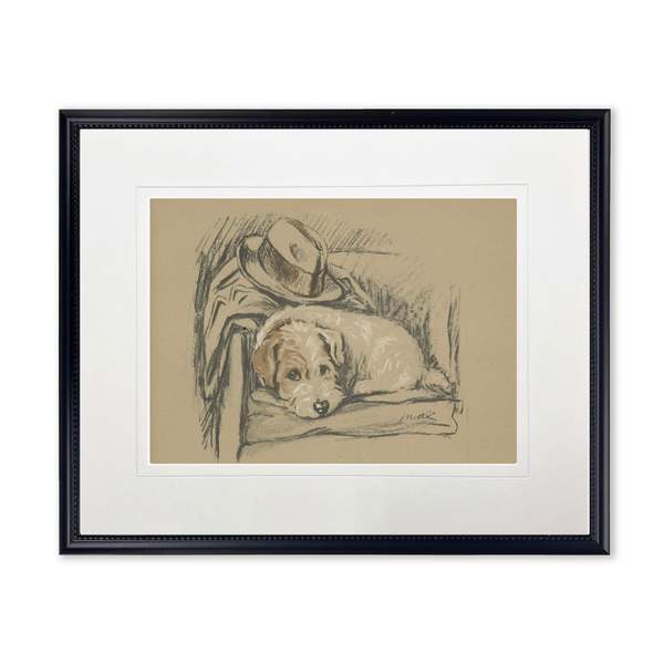 Antique Curiosities Dog with Hat Sketch Print in Black Frame