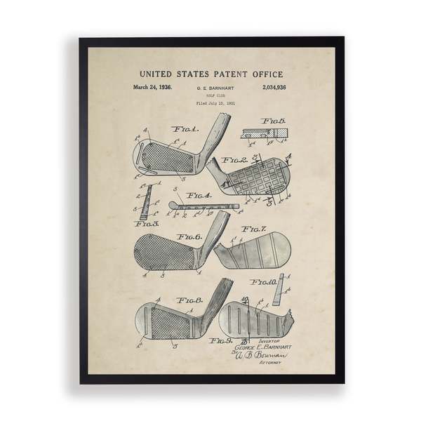 Antique Curiosities Golf Clubs Patent Framed Print