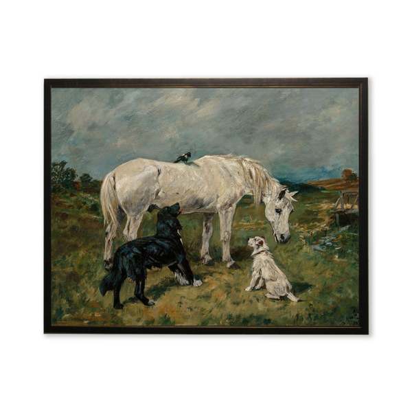 Antique Curiosities Horse and Dogs Framed Art Print