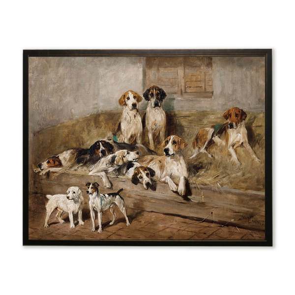 Antique Curiosities Resting Dogs Framed Art
