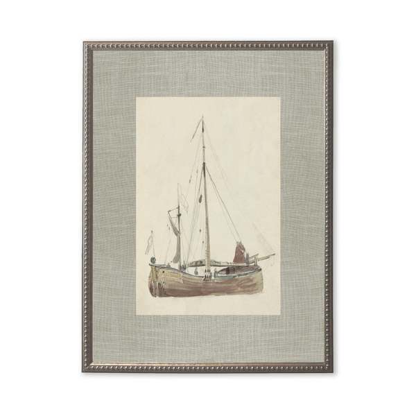 Antique Curiosities Sailboat Painting in Silver-Beaded Frame Framed Art