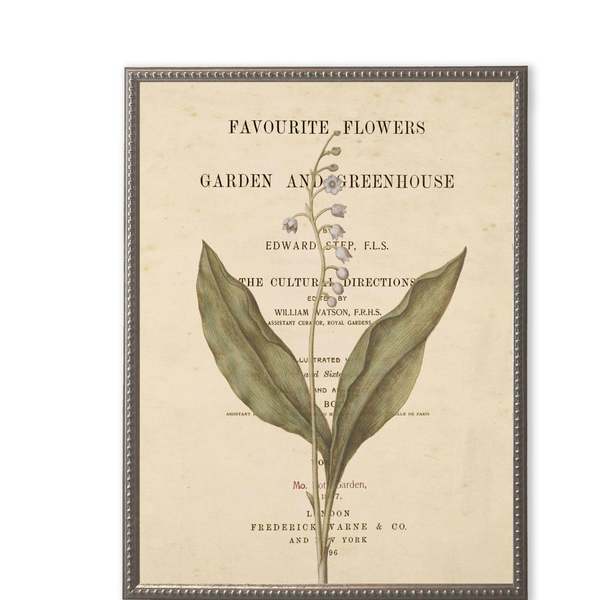 Antique Curiosities White Flowers on Book Page in Silver-Beaded Frame Framed Print