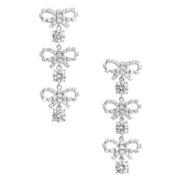 Self-Portrait Micro Bow Crystal Tiered Earrings - Silver