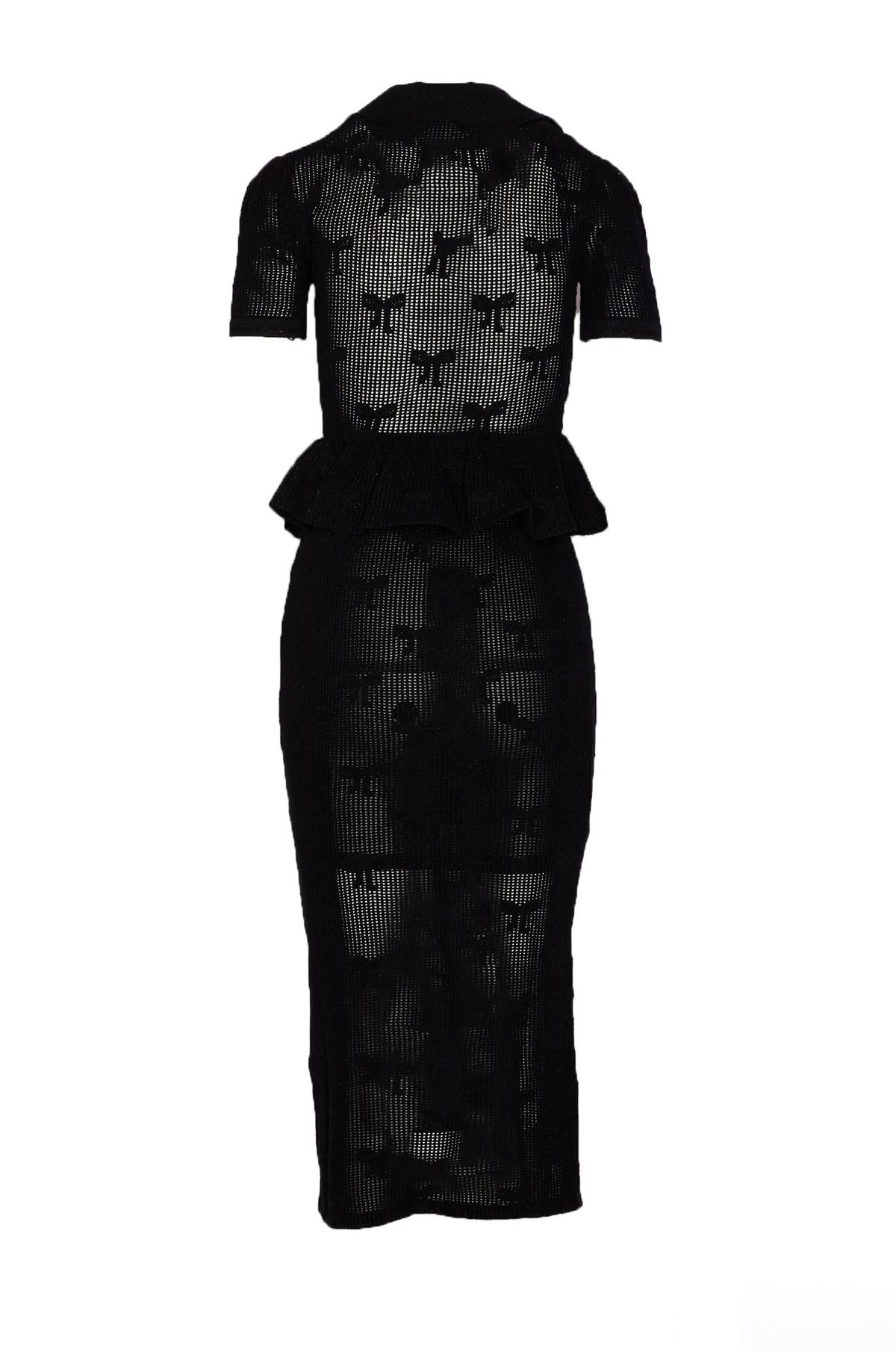 knee length dresses for ladies Pleated Crochet Floral Maxi Dress – self-portrait-US main image 0