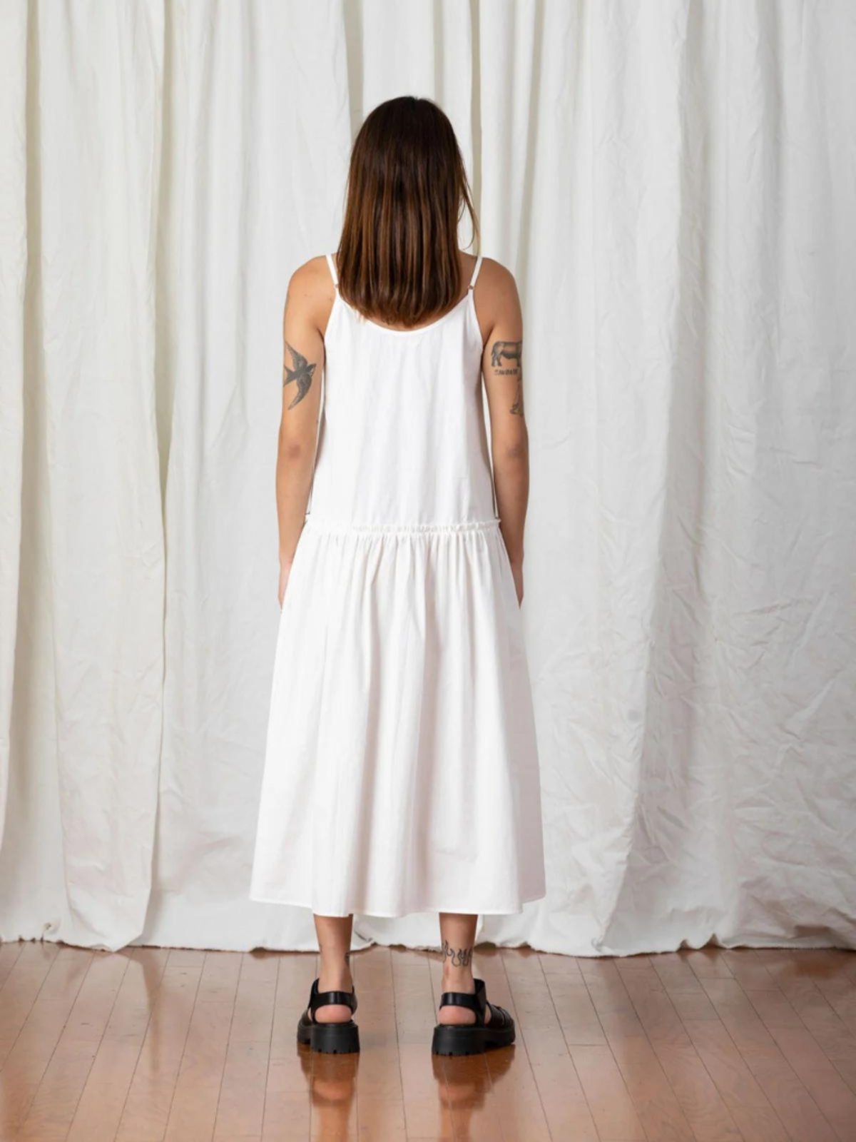 Ali Golden Cotton Poplin Drop Waist Ruffle Dress - Bone