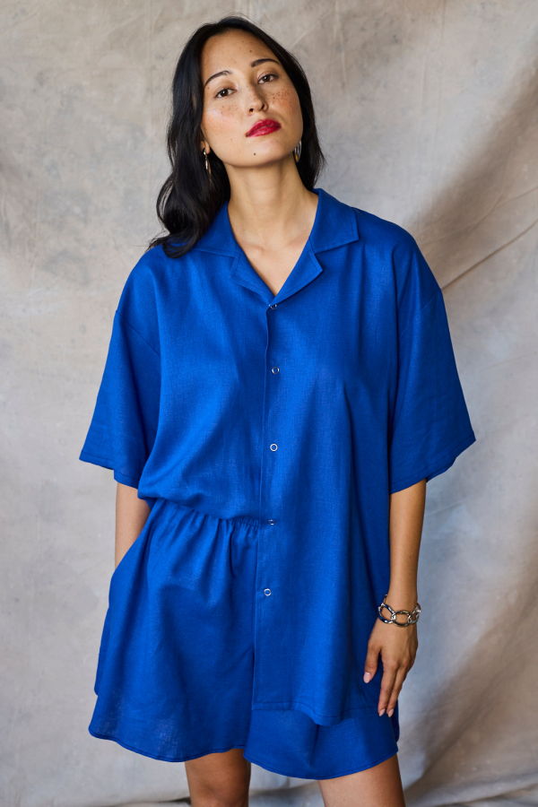 Devlyn Van Loon Slim Camp Collar Shirt - Lapis