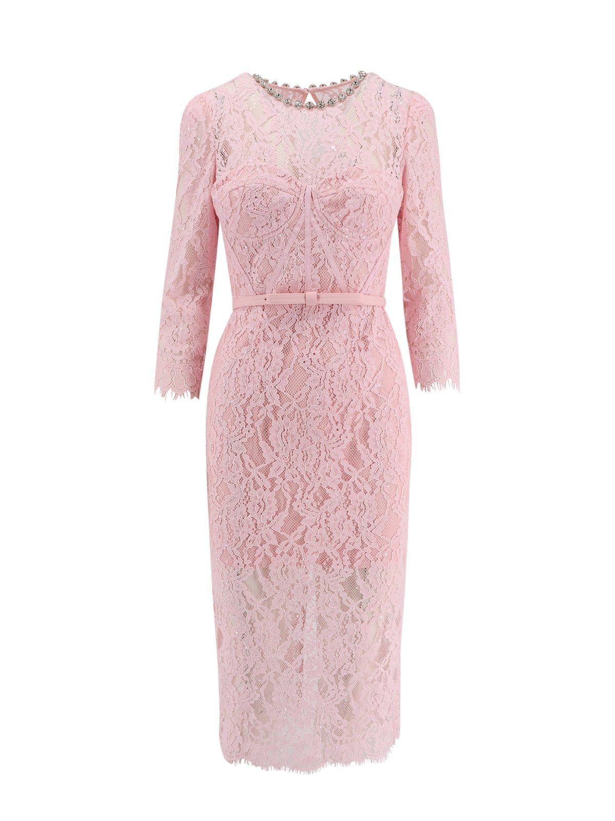 knee length dresses for ladies Hot Pink Strapless Floral Embellished Midi Dress main image 0
