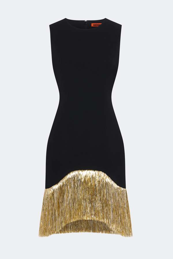 green emerald velvet dress Zapaka Women Black 1920s Flapper Dress V Neck Long Sleeves Vintage Dress with Fringes, Black / L