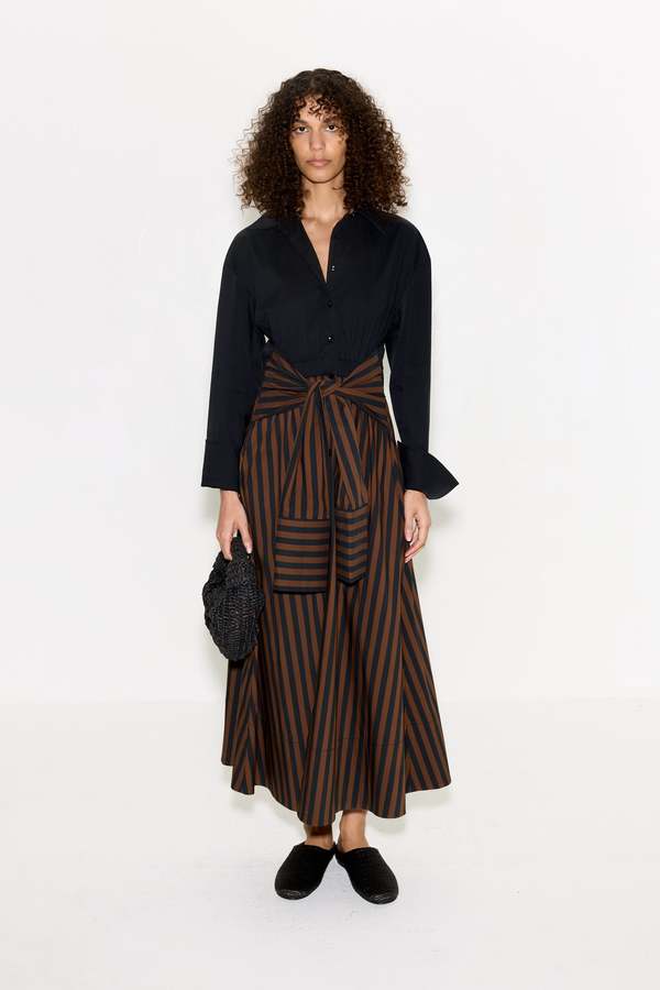 Simon Miller Inna Poplin Maxi Dress - Black/Choco Brown Stripe | Garmentory