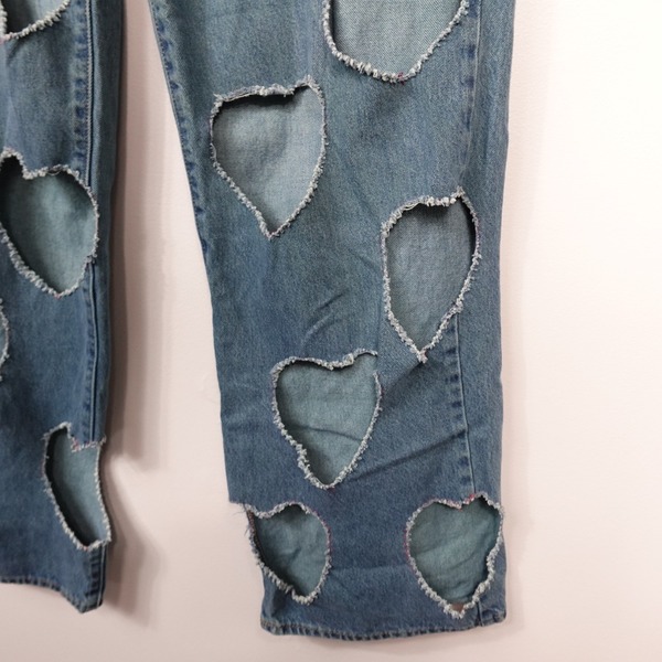 Levi's 513 High Waisted Straight Custom Heart Cutout Jeans
