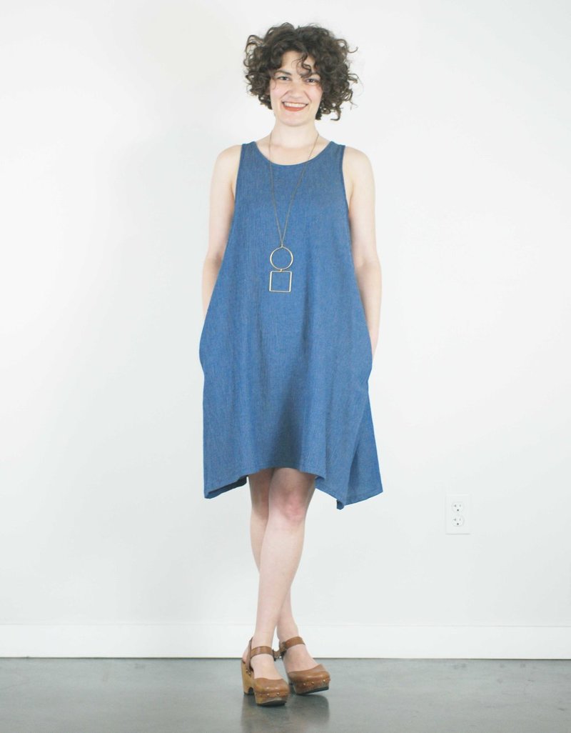 North Of West Trapeze Dress - Denim | Garmentory