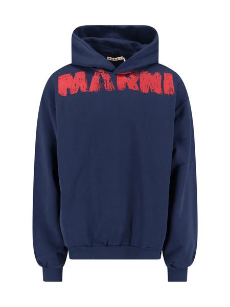 【MARNI】HOODIE crossword heart Marni Crossword Heart Brushed Cotton Hoodie - Stone White