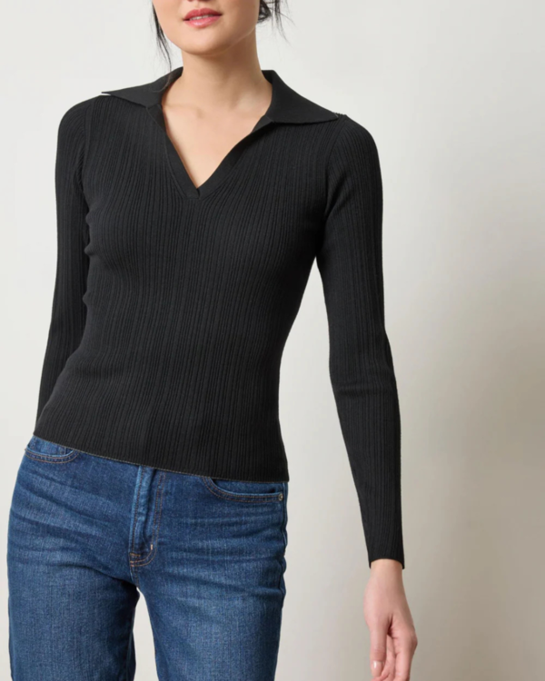 Lilla P. Long Sleeve Rib Henley Sweater - Black