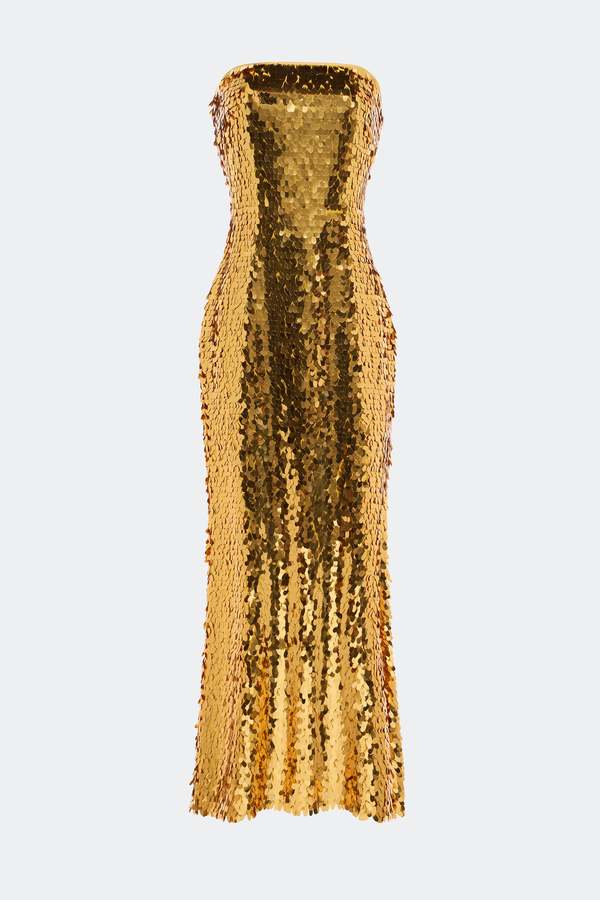 Simon Miller Sculpty Strapless Sequin Dress - Star Gold | Garmentory