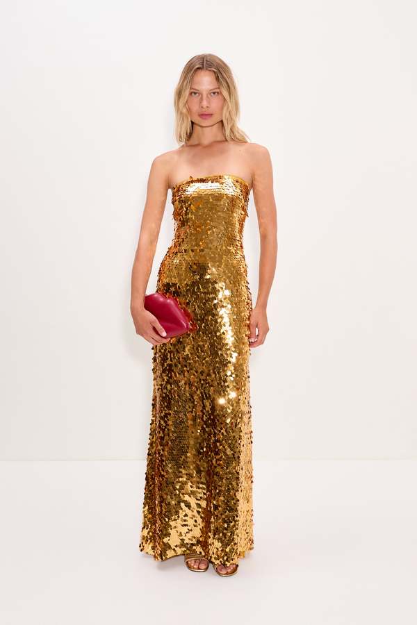 Simon Miller Sculpty Strapless Sequin Dress - Star Gold | Garmentory