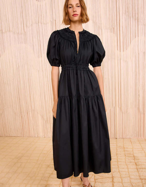 Ulla Johnson Othella Short Sleeve Midi Dress - Black | Garmentory