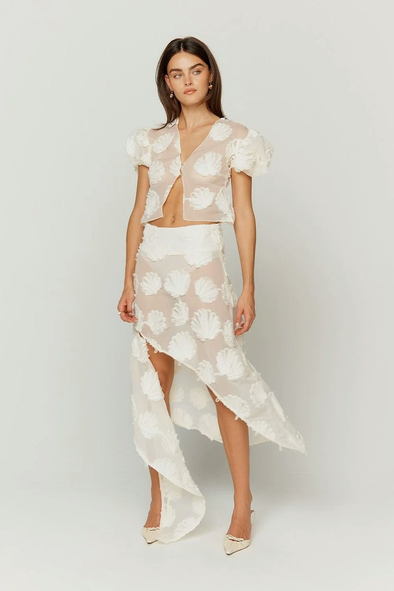 House of Sunny Scattered Shells Applique Skirt - Marble
