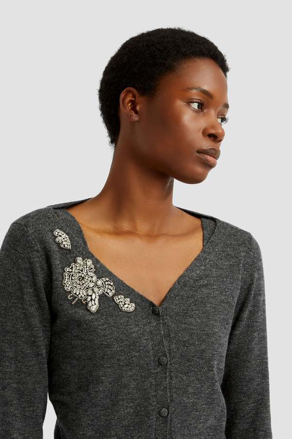 Erdem Cropped Cardigan - Dark Grey Melange