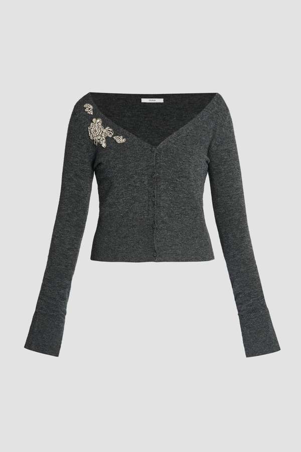 Erdem Cropped Cardigan - Dark Grey Melange