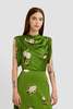 Erdem Short Sleeve Top - Painted Rose Bouquet Olive - Thumbnail 1