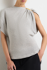 Brandon Maxwell Faye Asymmetric T-Shirt with Shoulder Hardware T-Shirt - Black/Silver - Thumbnail 5