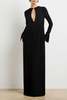 Brandon Maxwell Sylvie Long Sleeve Plunge Neckline Maxi Dress - Black - Thumbnail 1
