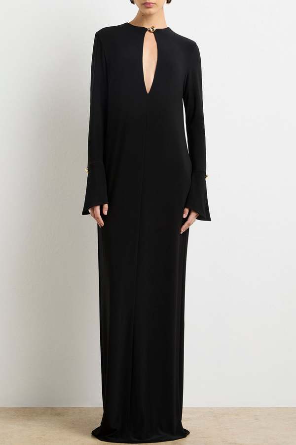Brandon Maxwell Sylvie Long Sleeve Plunge Neckline Maxi Dress - Black