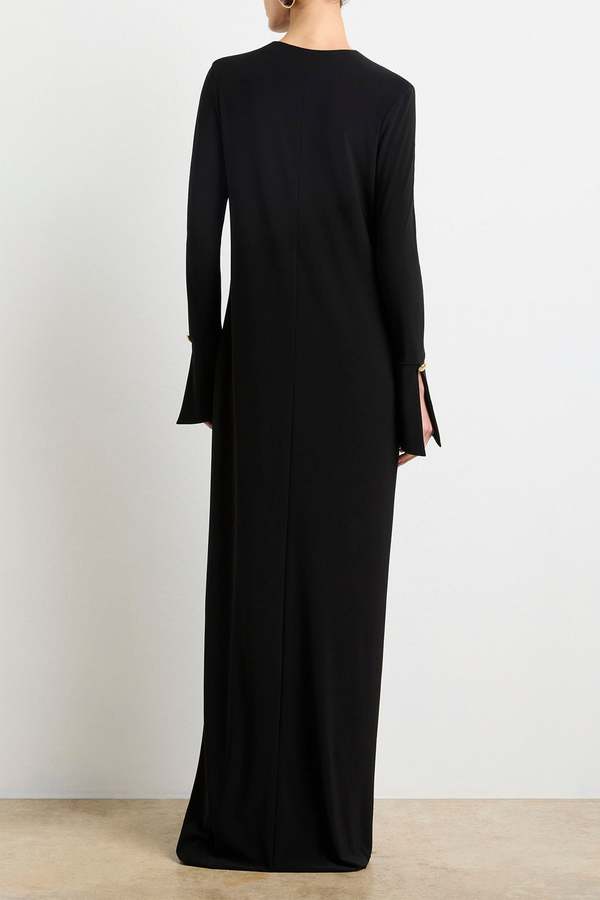 Brandon Maxwell Sylvie Long Sleeve Plunge Neckline Maxi Dress - Black