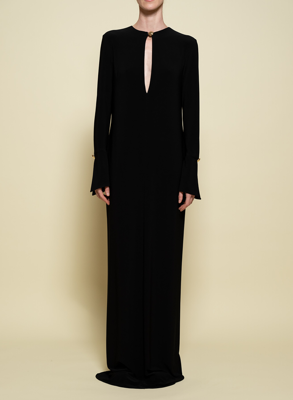 Brandon Maxwell Sylvie Long Sleeve Plunge Neckline Maxi Dress - Black