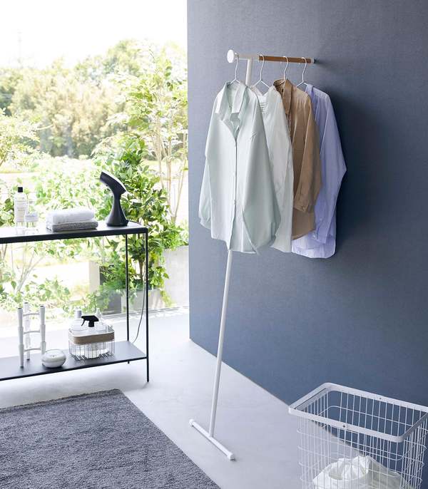 Yamazaki Home Leaning Clothes Hanger - Steel + Wood