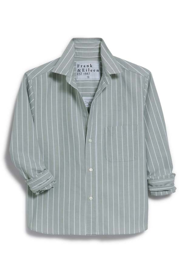 Frank & Eileen Silvio Shirt - Army Green Stripe