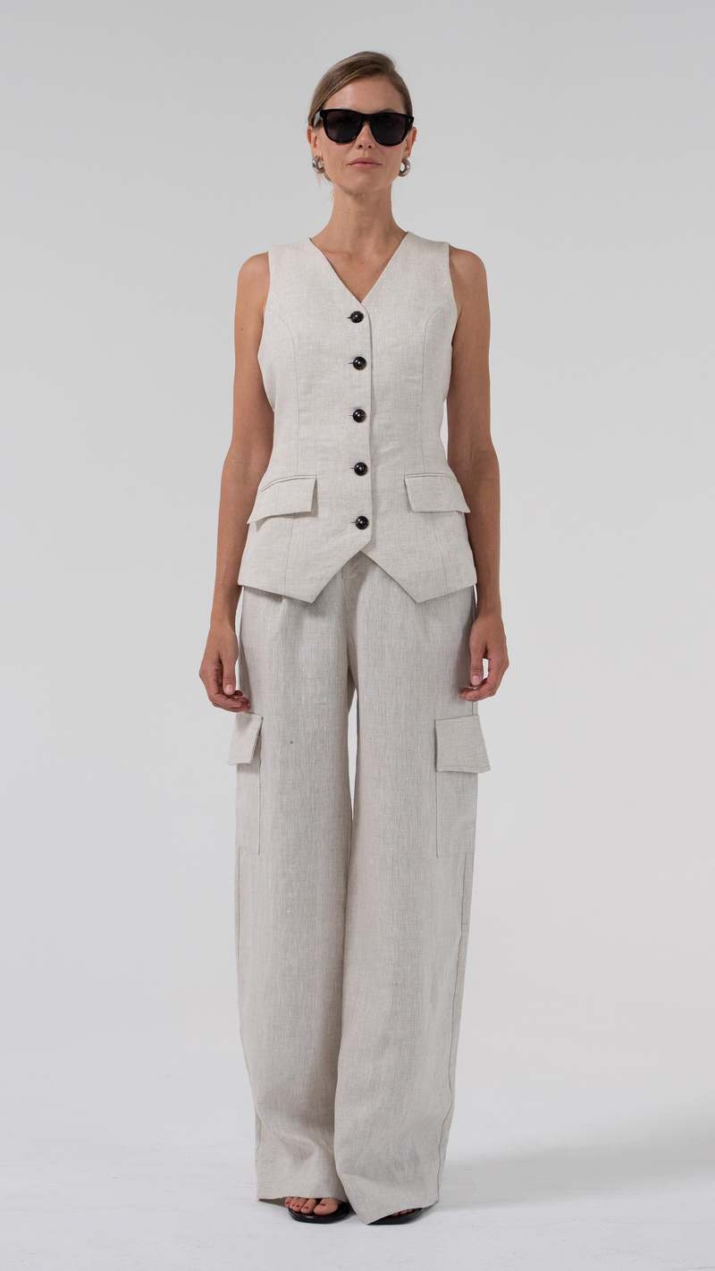 Parentezi Monica Cargo Linen Pants - Oat