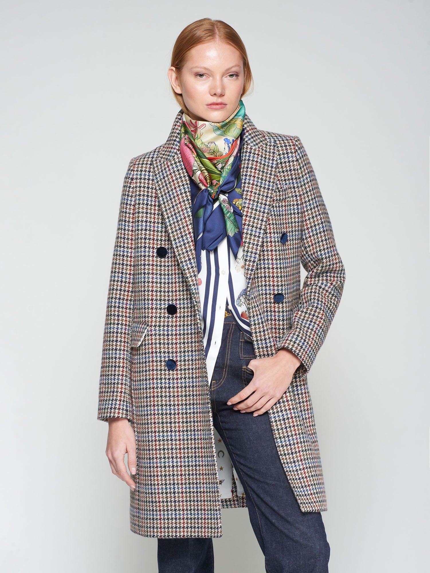 Vilagallo Houndstooth Wool Coat with Velvet Collar Garmentory