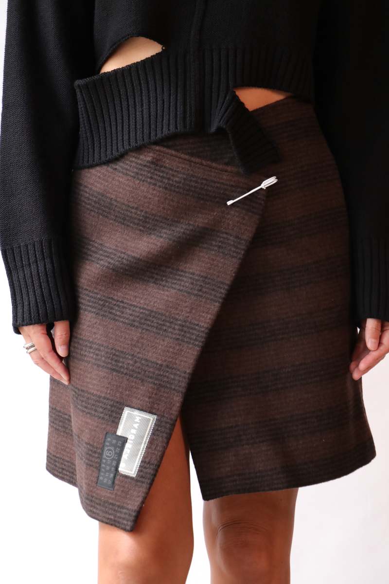 MM6 Maison Margiela Checkered Wool Mini Skirt - Brown/Black