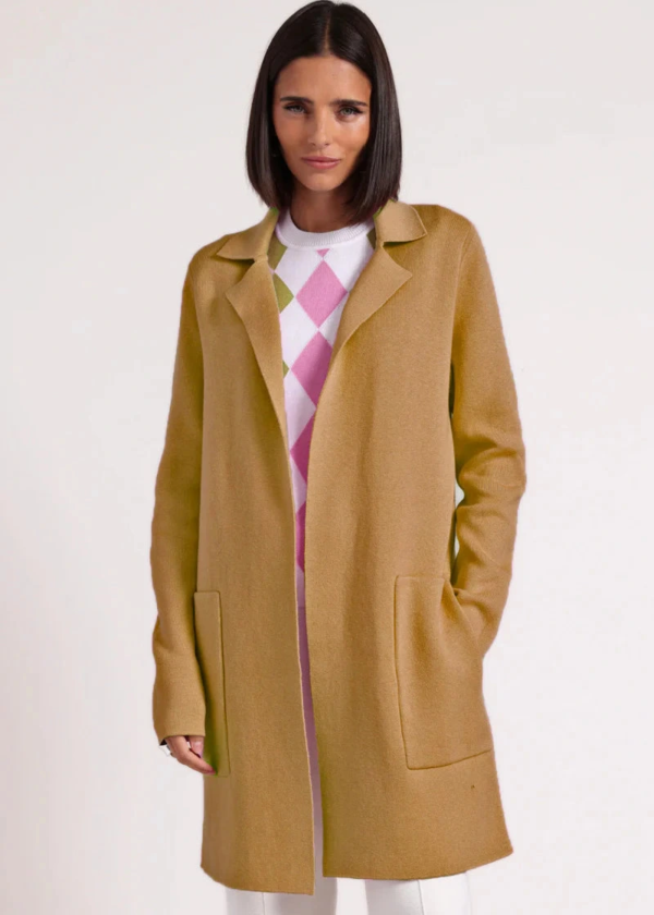Minnie Rose Cotton Cashmere Solid Double Face Notch Collar Coat - Camel