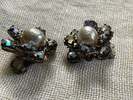 Miriam Haskell Vintage 40s Signed Baroque Pearl Crystal Clip On Ornate Filigree Earrings - Thumbnail 6