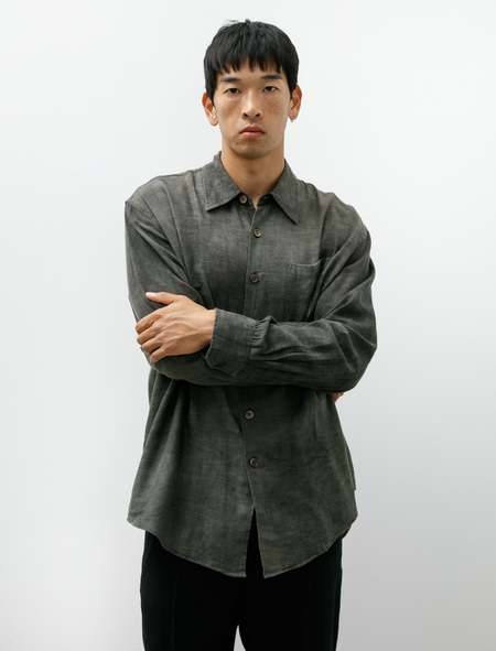 AURALEE／WOOL KID MOHAIR GABARDINE SHIRTS Auralee Wool Kid-Mohair Gabardine Shirt - Dark Olive