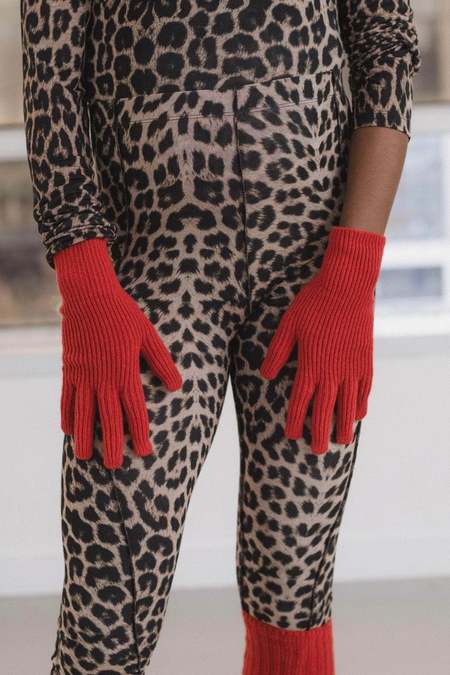 Raf Simons Mohair Logo Long Gloves - Red | Garmentory